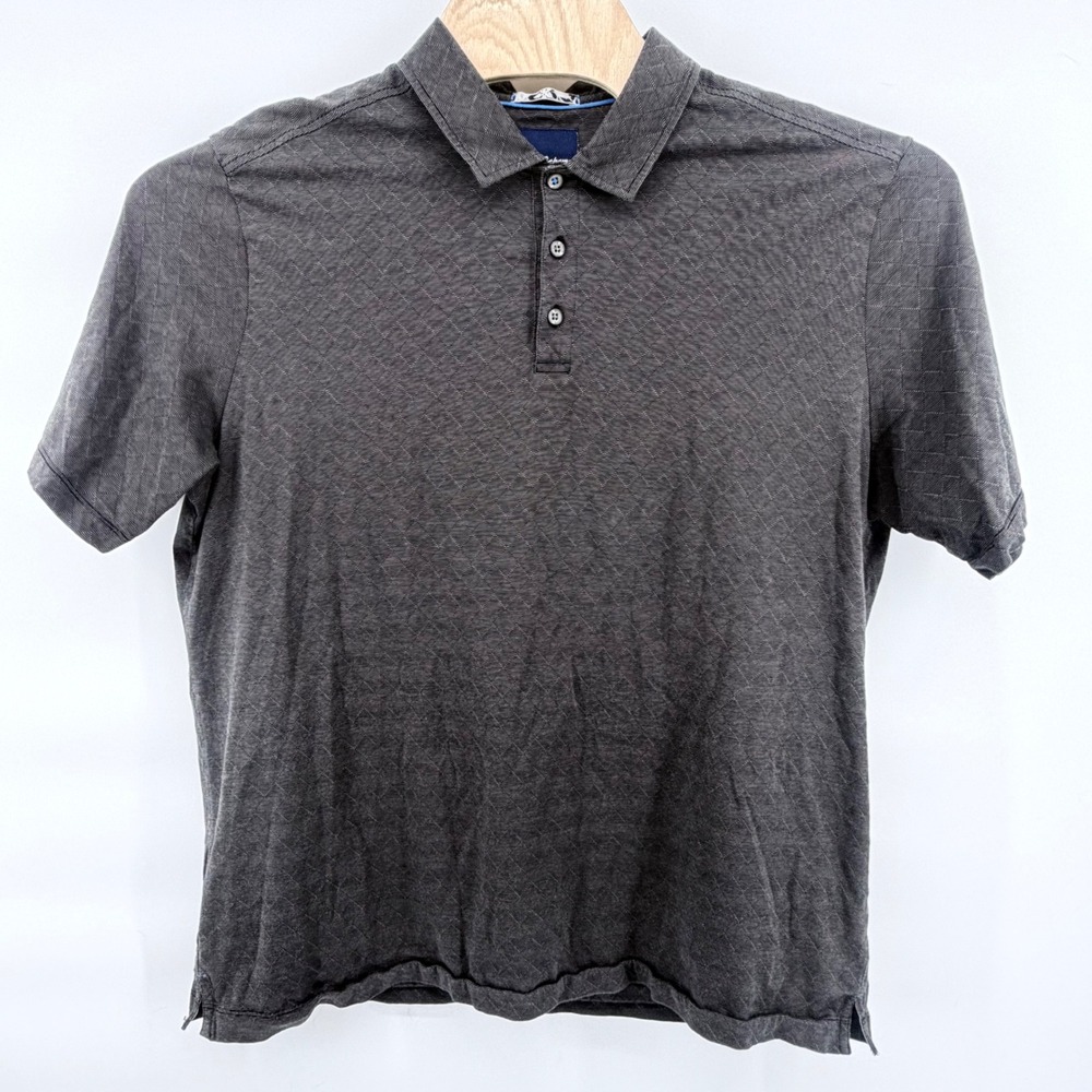 Tommy Bahama Shirt Mens XXL Gray Silk Cotton Blend Textured Diamond Polo Golf